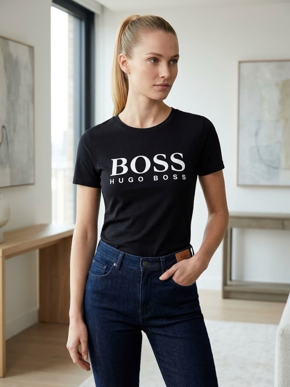 Hugo Boss Black Short Sleeve Tee with White Logo
